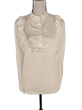 Women's, 1901, Ruffle Bib Button Front Blouse, White, Small